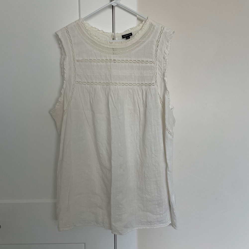 White Linen Babydoll Plus Size 4X Sleeveless Blouse